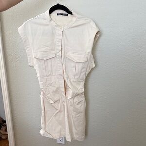 Zara Ivory Cap Sleeve Utility Dress